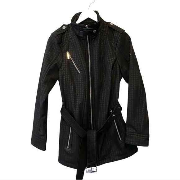 KORS Michael Kors Black Houndstooth utility Jacket trench coat waterproof small - Picture 1 of 11